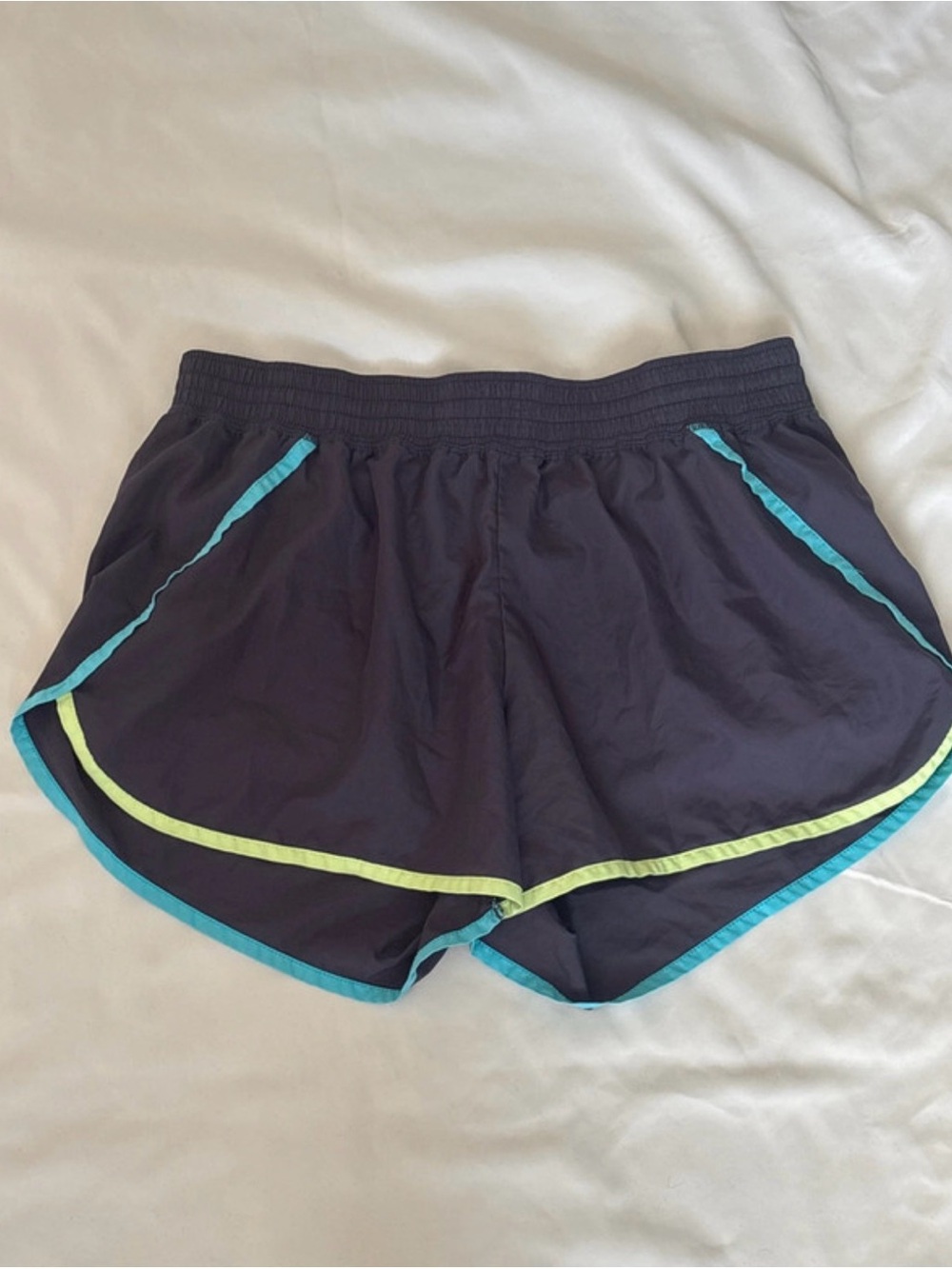 Women's Gray Running Shorts with Teal & Lime Trim